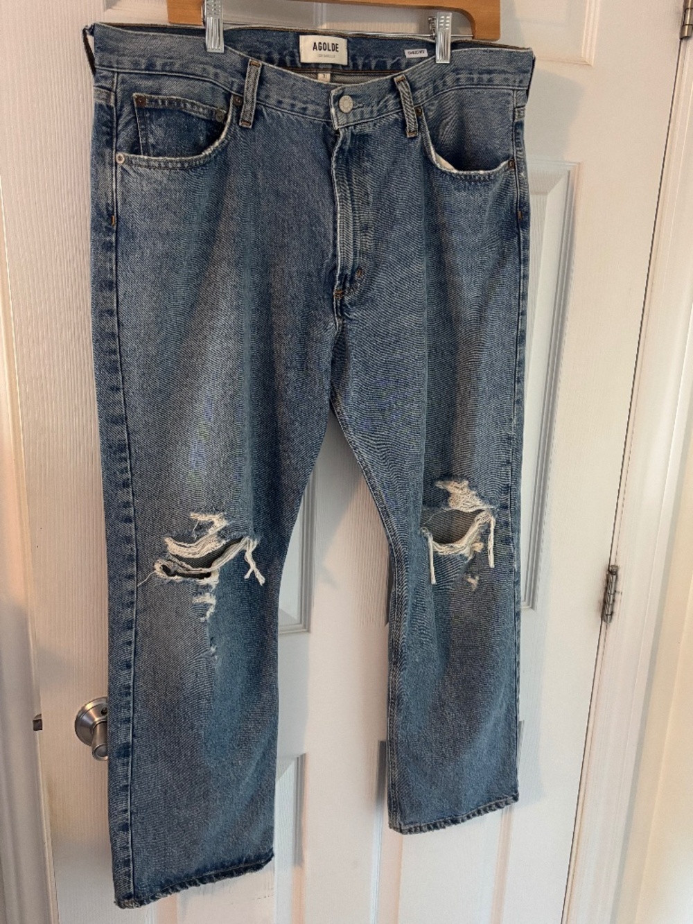 AGOLDE Mia Distressed Mid Rise Straight Leg Jeans | Size 31